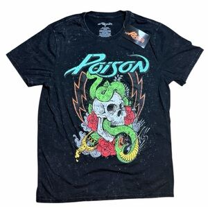 NWT Poison Band Shirt Medium Mineral Wash Skull Snake Graphic Tee Official
